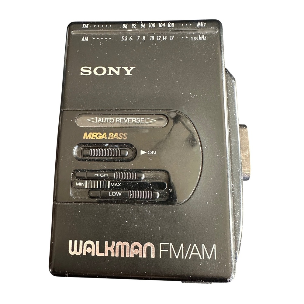 Sony Walkman FM/AM Cassette Player Vintage 90s Black Mega Bass Auto Reverse